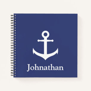 Carnet Nom personnalisé Bloc-notes Blue Nautical Spiral