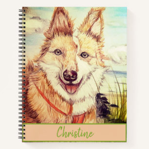Carnet Nom personnalisé Bordure Collie Chien croquis