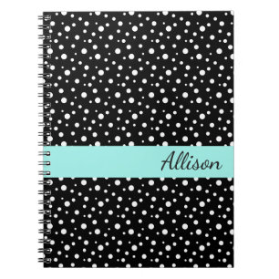 Carnet Nom personnalisé Carnet-noir et Pois blancs