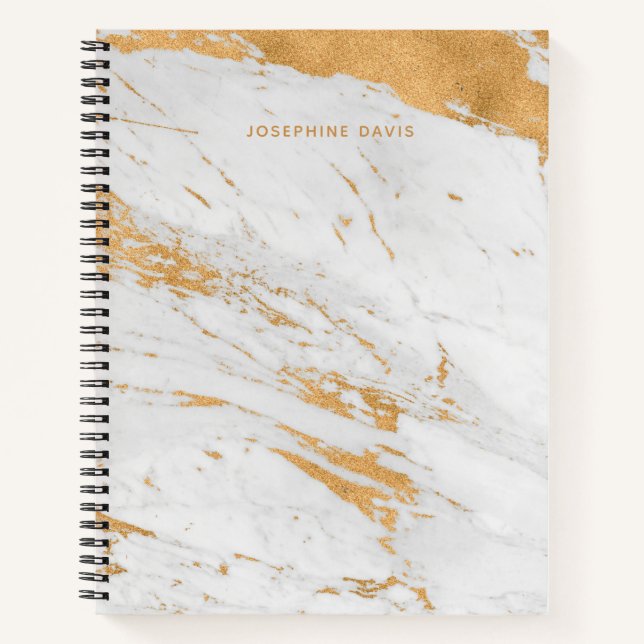Carnet Nom personnalisé Chic Marble Journaling Cadeau (Devant)