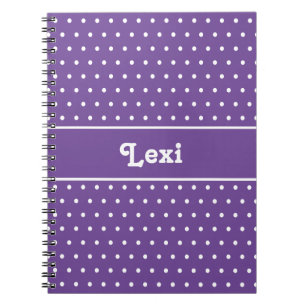 Carnet Nom personnalisé chic Polka Dot violet et blanc