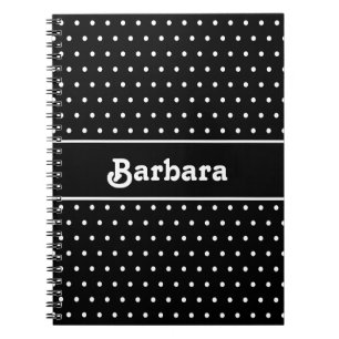 Carnet Nom personnalisé classique Pointe Polka noir et bl