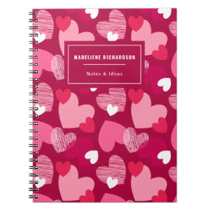 Carnet Nom personnalisé Coeurs mignons Motif Magenta fonc