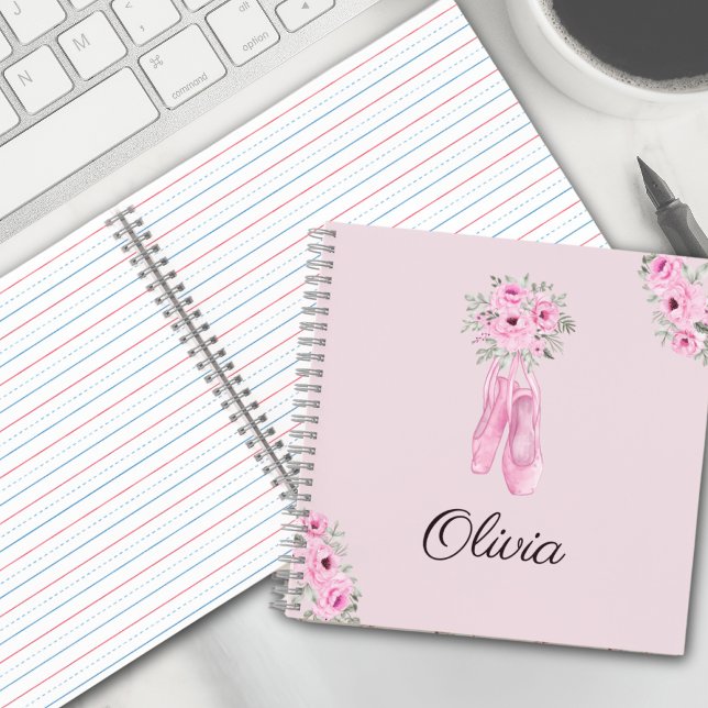 Carnet Nom personnalisé de ballerine florale rose élégant (Créateur téléchargé)