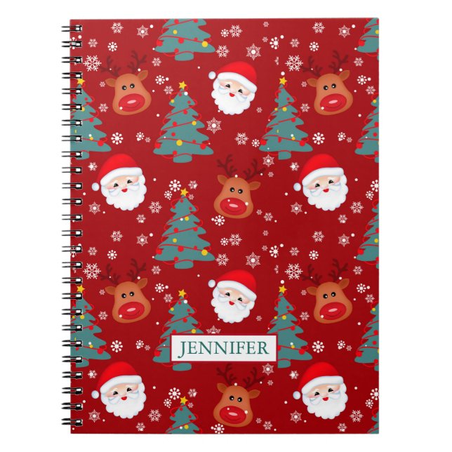 Carnet Nom personnalisé de l'adorable Père Noël Reindeer  (Devant)