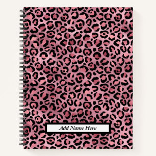 Carnet Nom personnalisé de l'Empreinte de léopard rose mi