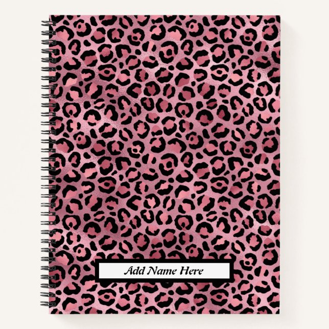 Carnet Nom personnalisé de l'Empreinte de léopard rose mi (Devant)