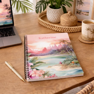 Carnet Nom personnalisé de plage tropicale rose