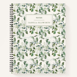 Carnet Nom personnalisé de verdure à l'aquarelle élégante