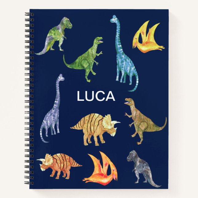 Carnet Nom personnalisé Dinosaures en couleur (Devant)