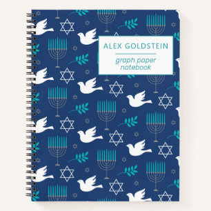 Carnet Nom personnalisé Dove Blue Menorah Hanoukka