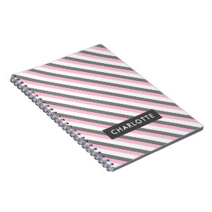 Carnet Nom personnalisé du motif de bandes diagonales mig