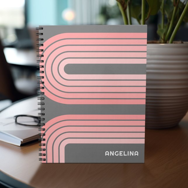 Carnet Nom personnalisé du Motif rayé rose pâle (Personalized notebook with custom text - add your name and other options)