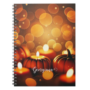Carnet Nom personnalisé Effet Bokeh automatique Citrouill