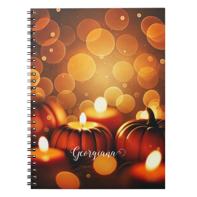 Carnet Nom personnalisé Effet Bokeh automatique Citrouill (Devant)