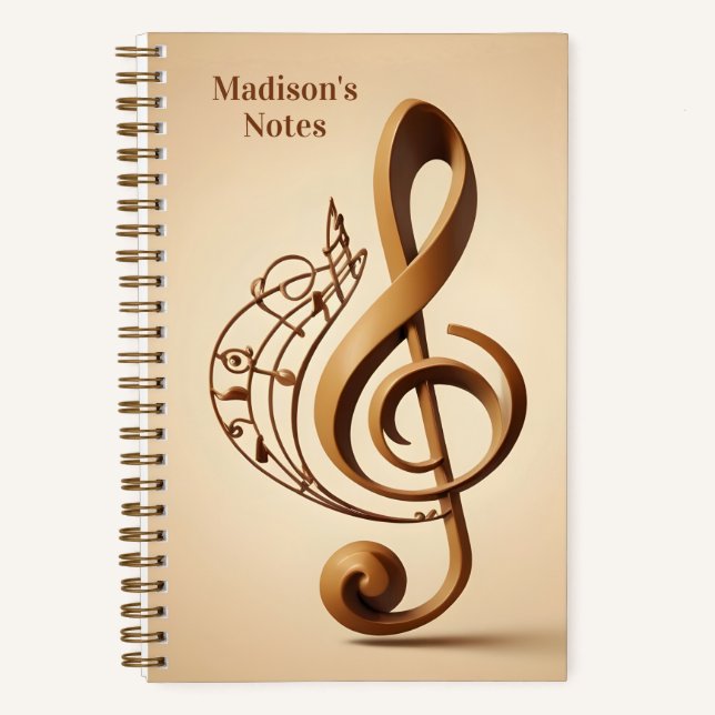 Carnet Nom personnalisé et texte - Note de clic musicale (Recto)