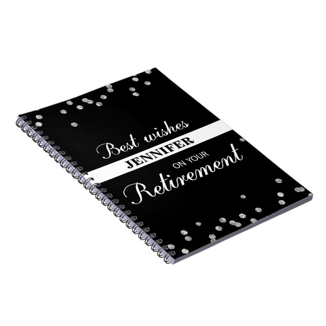 Carnet Nom personnalisé, Félicitations à la retraite Noir (Côté Droit)