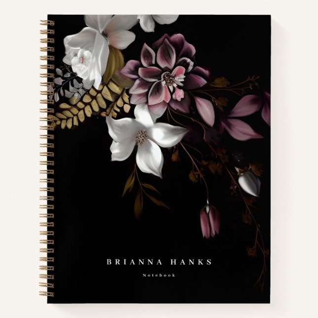 Carnet Nom personnalisé Fleur foncé et Moody (Devant)