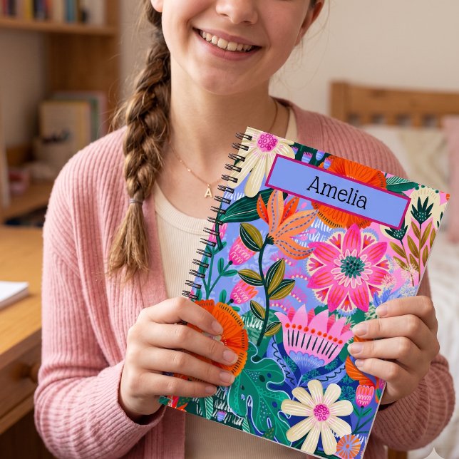 Carnet Nom personnalisé floral coloré  (Créateur téléchargé)