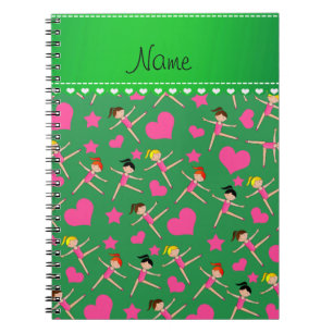 Carnet Nom personnalisé Green girl gymnaste coeur stars