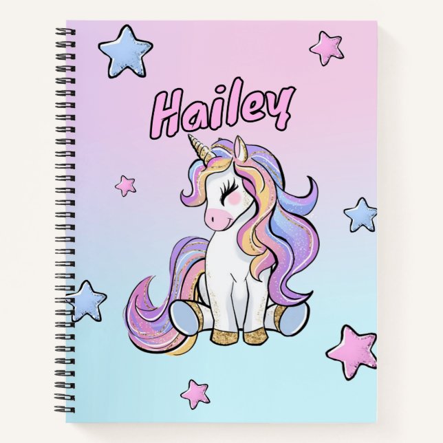 Carnet Nom personnalisé Licorne arc-en-ciel Rentrée scola (Devant)