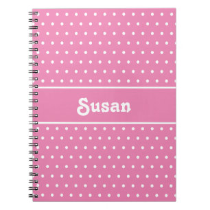 Carnet Nom personnalisé mignon Pois rose et blanc