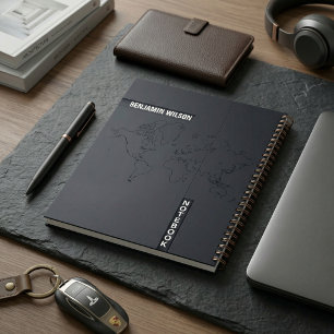 Carnet Nom personnalisé minimaliste noir et blanc