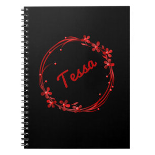 Carnet Nom personnalisé monogramme floral rouge girly mou