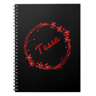 Carnet Nom personnalisé monogramme floral rouge girly mou
