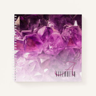 Carnet Nom Personnalisé Monogramme Purple Ombre Crystals