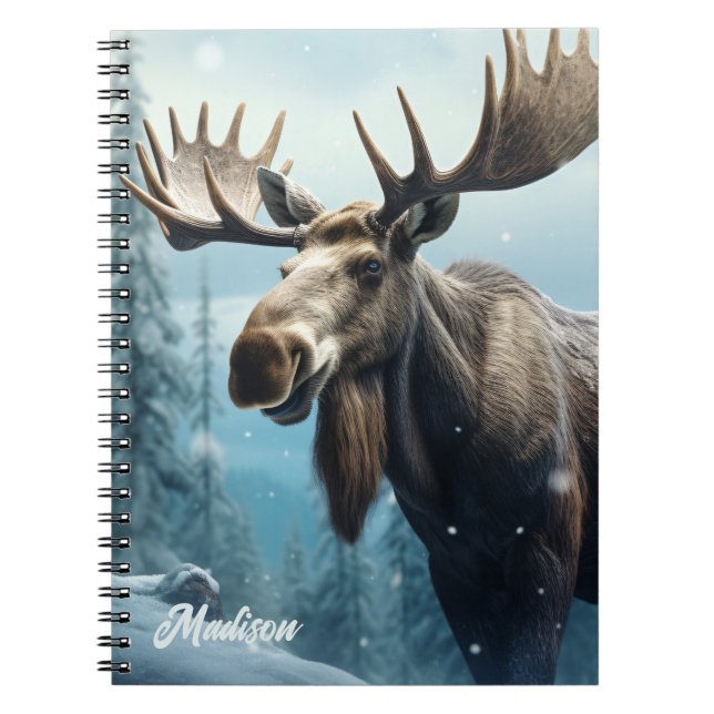Carnet Nom personnalisé Moose d'hiver (Devant)