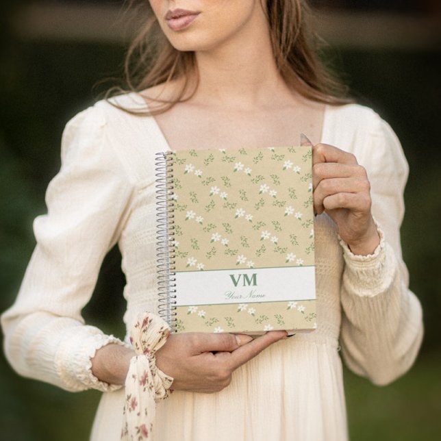 Carnet nom personnalisé motif floral monogramme élégant (Créateur téléchargé)