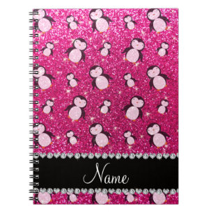 Carnet Nom personnalisé neon pingouins de parties scintil