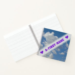 Carnet Nom personnalisé + nuages blancs/gris et ciel ble
