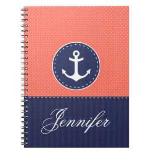 Carnet Nom personnalisé par Ancre bleue de corail de