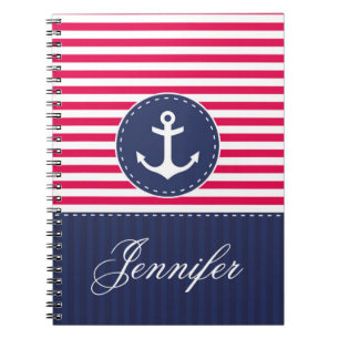 Carnet Nom personnalisé par Ancre bleue rouge de motif