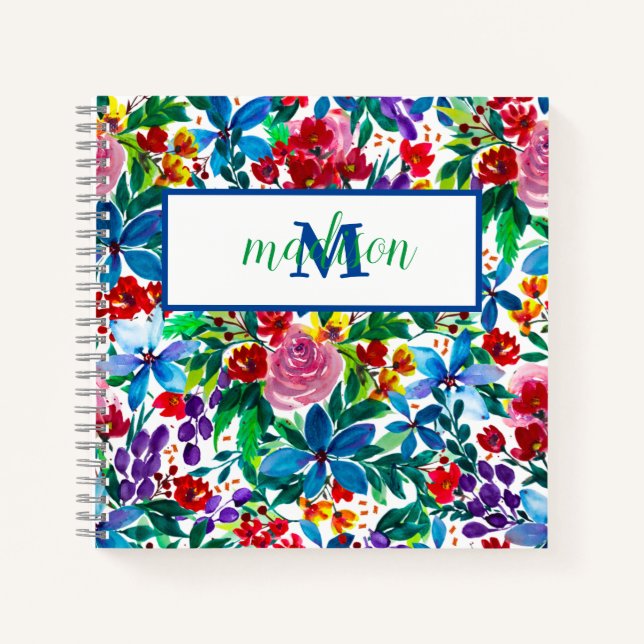 Carnet Nom personnalisé Phoebe Aquarelle Florale (Devant)