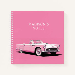 Carnet Nom personnalisé Pink Classic Car