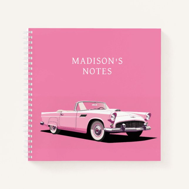 Carnet Nom personnalisé Pink Classic Car (Devant)