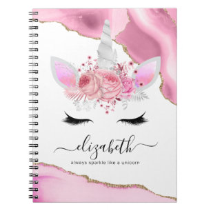 Carnet Nom personnalisé Pink Unicorn