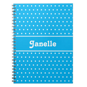 Carnet Nom personnalisé Polka Dot bleu et blanc