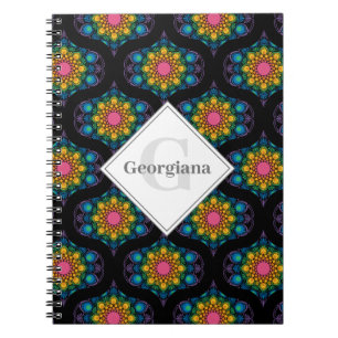 Carnet Nom personnalisé Rainbow Floral Fountain Mid Mod O