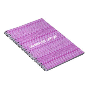 Carnet Nom personnalisé rayures roses textiles