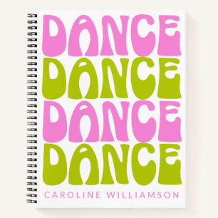 Carnet Nom personnalisé Retro Danseur Danse Rose Vert