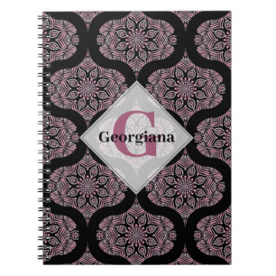Carnet Nom personnalisé Retro Dusky Rose Floral Fronds Ma