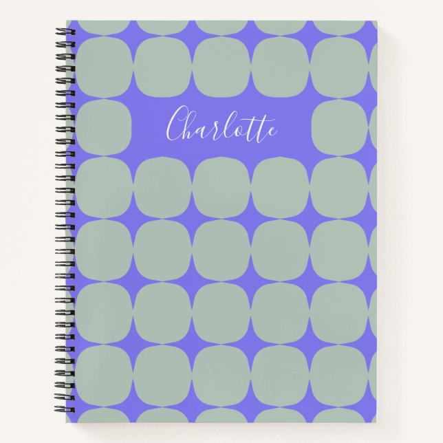 Carnet Nom personnalisé Retro violet vert géométrique (Devant)