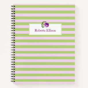 Carnet Nom personnalisé Rose d'aquarelle Bandes