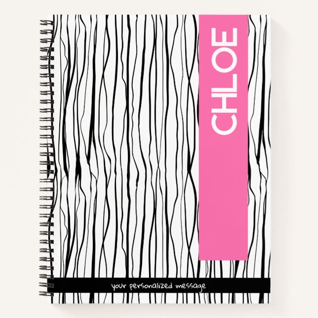 Carnet Nom personnalisé rose et noir moderne (Devant)