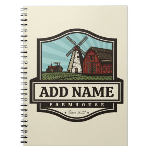 Carnet NOM personnalisé Rustic Farmhouse Vieux moulin à v