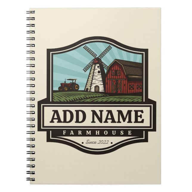 Carnet NOM personnalisé Rustic Farmhouse Vieux moulin à v (Devant)